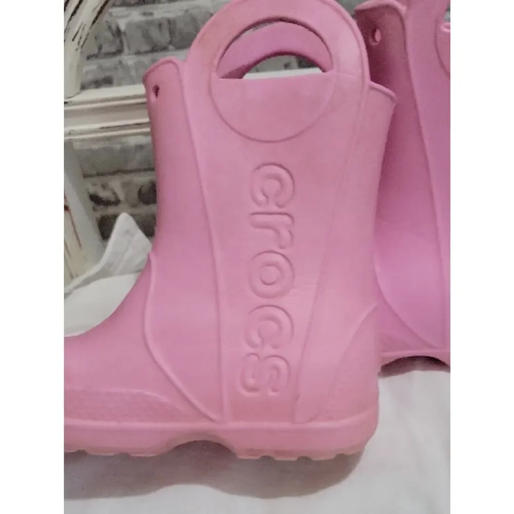 CROCS Kids Pink Waterproof Handle It Rain Boots Sz 12, Outdoor